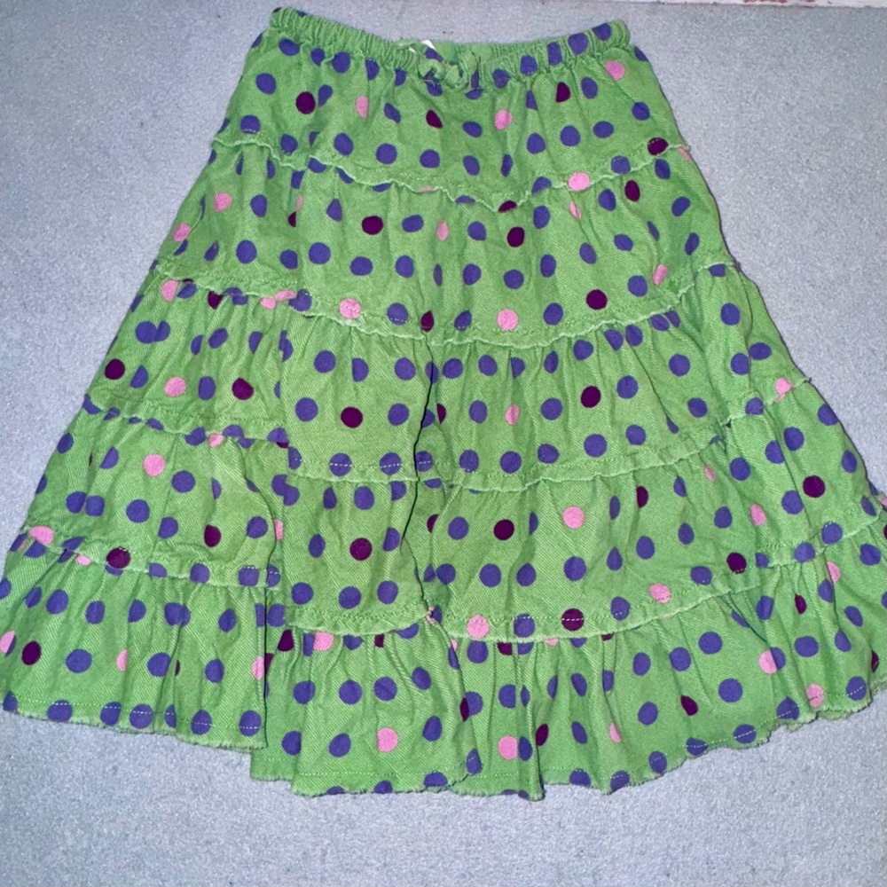 Mini Boden Green Tier  Multi Color Polka Dot Ruffle Skirt